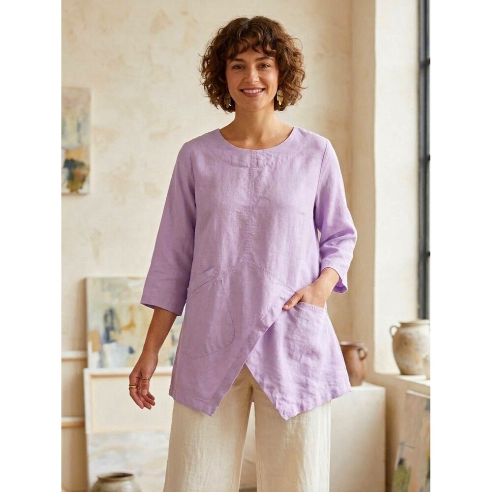 Stijfselkissie Lilac Linen Oversized Tunic Top S Lagenlook Coastal Art Teacher